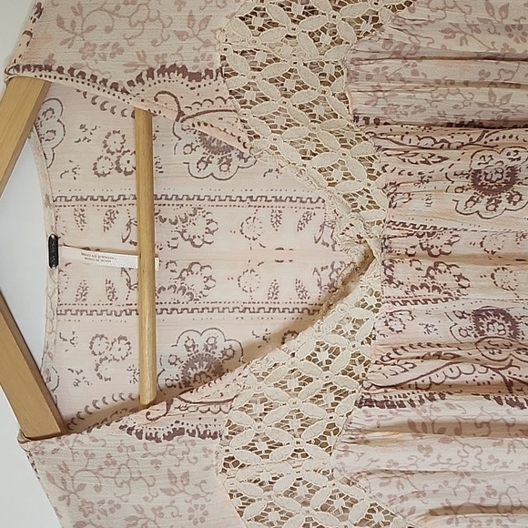 Free People Pink and Lilac Bohemian Blouse with Lace size S | Prairie‎ | Romanti - Picture 3 of 7